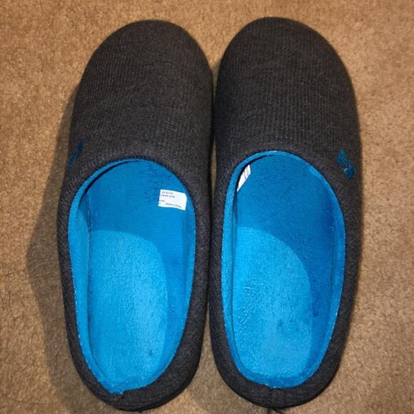 Women Dark Gray-Blue Two-Tone Memory Foam Slipper Closed-Toe Indoor House Shoes - Picture 1 of 8
